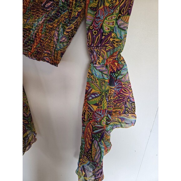 Live 4 Truth Blouse Womens M Boho Bell Sleeve Crop Smocked Colorful Indie Hippie - Picture 4 of 9